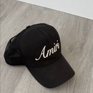 AMIRI Black and White Logo Trucker Hat